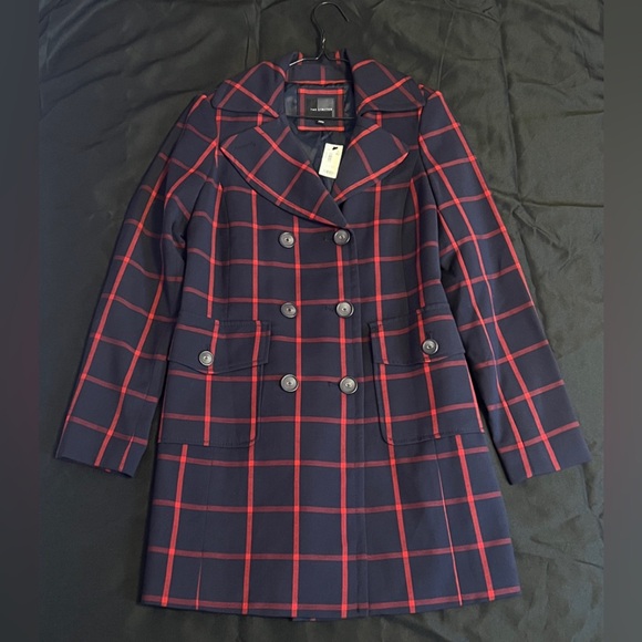 The Limited Jackets & Blazers - NWT The Limited Navy and Red Plaid Pea Coat